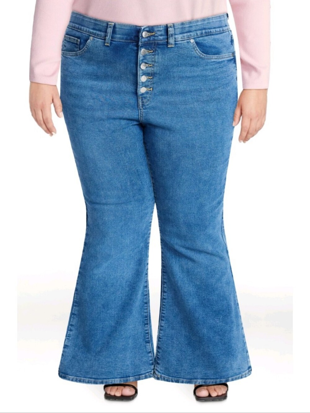 Terra & Sky Medium Wash Button Fly Flare Jeans 18W NWT